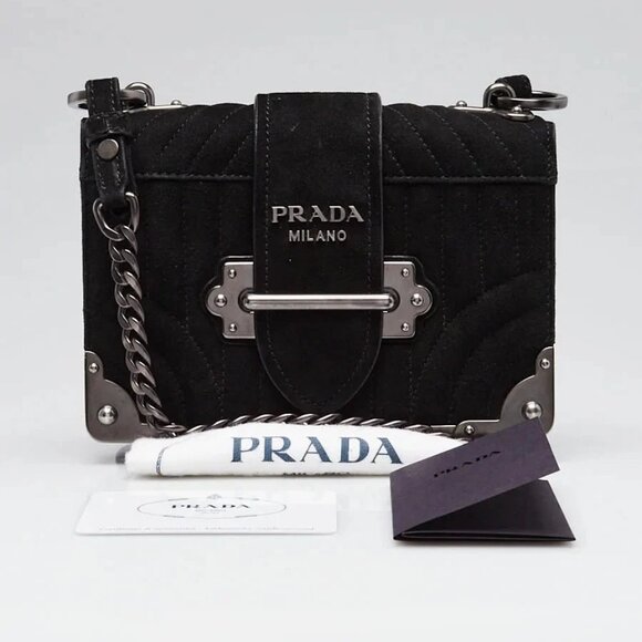 Prada Black Quilted Suede Cahier Bag 1BH018 - Picture 5 of 11